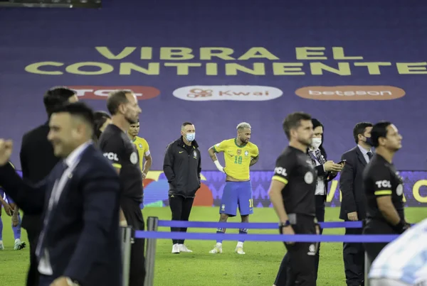 Copa America Luglio 2021 Rio Janeiro Brasile Giocatori Argentini Festeggiano — Foto Stock