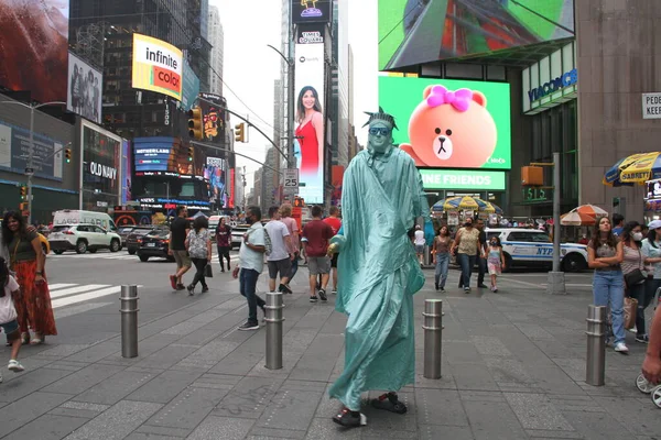 Movimento Pesado Pessoas Times Square Julho 2021 Nova York Eua — Fotografia de Stock