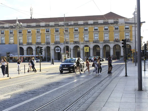 Juli 2021 Lissabon Portugal Bewegung Auf Dem Comercio Platz Einem — Stockfoto