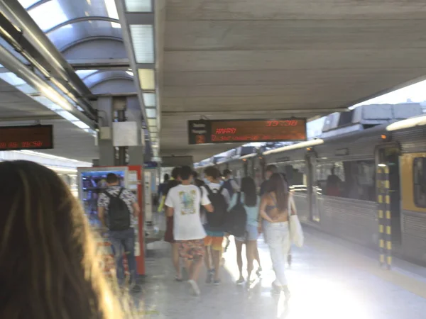Vlakové Linky Mezi Lisabonem Estorilem Portugalsku Července 2021 Lisabon Portugalsko — Stock fotografie