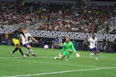 (Concacaf Gold Cup çeyrek finali: ABD Jamaika 'ya karşı. 25 Temmuz 2021, Dallas, Teksas, ABD: Futbol maçı Beetwen USA ve Jamaika çeyrek final için geçerli Concacaf Gold kupası, Dallas-Texas AT & T stadyumunda. 40.000 izleyicinin su altında kalması bekleniyor