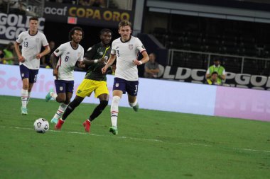 (Concacaf Gold Cup çeyrek finali: ABD Jamaika 'ya karşı. 25 Temmuz 2021, Dallas, Teksas, ABD: Futbol maçı Beetwen USA ve Jamaika çeyrek final için geçerli Concacaf Gold kupası, Dallas-Texas AT & T stadyumunda. 40.000 izleyicinin su altında kalması bekleniyor