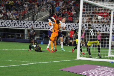 (Concacaf Gold Cup çeyrek finali: ABD Jamaika 'ya karşı. 25 Temmuz 2021, Dallas, Teksas, ABD: Birleşik Devletler milli takımından Matthew Hoppe, futbol maçında attığı golü kutluyor: Beetwen USA ve Jamaika çeyrek final maçında Concacaf Gold c