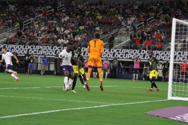 (Concacaf Gold Cup çeyrek finali: ABD Jamaika 'ya karşı. 25 Temmuz 2021, Dallas, Teksas, ABD: Jamaika milli takım kalecisi Blake futbol maçında Beetwen USA ve Jamaika çeyrek final için geçerli olan Concacaf Gold Cup, Da & T stadyumunda