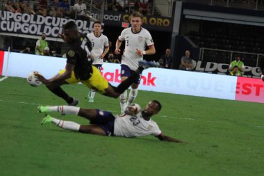 (Concacaf Gold Cup çeyrek finali: ABD Jamaika 'ya karşı. 25 Temmuz 2021, Dallas, Teksas, ABD: Futbol maçı Beetwen USA ve Jamaika çeyrek final için geçerli Concacaf Gold kupası, Dallas-Texas AT & T stadyumunda. 40.000 izleyicinin su altında kalması bekleniyor