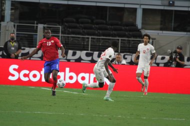 (SPO) Concacaf Gold Cup Quarters finali: Kosta Rika ve Kanada. 25 Temmuz 2021, Dallas, Teksas, ABD: Kanadalı Stephen Eustaquio, futbol maçı sırasında attığı golü kutluyor Beetwen Kosta Rika ve Kanada çeyrek final için geçerli olan Concacaf Gold kupası,