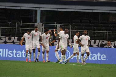 (SPO) Concacaf Gold Cup Quarters finali: Kosta Rika ve Kanada. 25 Temmuz 2021, Dallas, Teksas, ABD: Kanadalı Stephen Eustaquio, futbol maçı sırasında attığı golü kutluyor Beetwen Kosta Rika ve Kanada çeyrek final için geçerli olan Concacaf Gold kupası,