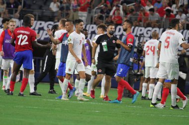 (SPO) Concacaf Gold Cup Quarters finali: Kosta Rika ve Kanada. 25 Temmuz 2021, Dallas, Teksas, ABD: Futbol maçı Beetwen Costa Rica ve Kanada çeyrek final için geçerli Concacaf Gold kupası, Dallas-Texas AT & T stadyumunda. 40.000 izleyici var.
