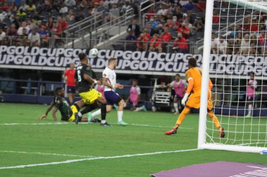 (Concacaf Gold Cup çeyrek finali: ABD Jamaika 'ya karşı. 25 Temmuz 2021, Dallas, Teksas, ABD: Jamaika milli takım kalecisi Blake futbol maçında Beetwen USA ve Jamaika çeyrek final için geçerli olan Concacaf Gold Cup, Da & T stadyumunda