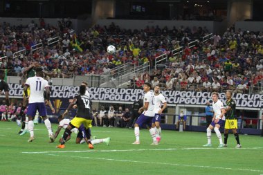 (Concacaf Gold Cup çeyrek finali: ABD Jamaika 'ya karşı. 25 Temmuz 2021, Dallas, Teksas, ABD: Futbol maçı Beetwen USA ve Jamaika çeyrek final için geçerli Concacaf Gold kupası, Dallas-Texas AT & T stadyumunda. 40.000 izleyicinin su altında kalması bekleniyor