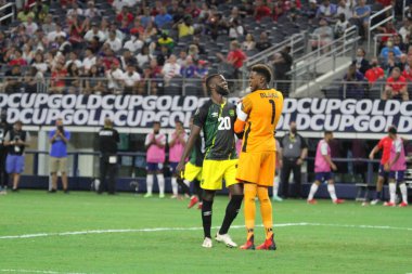 (Concacaf Gold Cup çeyrek finali: ABD Jamaika 'ya karşı. 25 Temmuz 2021, Dallas, Teksas, ABD: Jamaika milli takım kalecisi Blake futbol maçında Beetwen USA ve Jamaika çeyrek final için geçerli olan Concacaf Gold Cup, Da & T stadyumunda