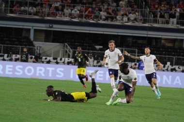 (Concacaf Gold Cup çeyrek finali: ABD Jamaika 'ya karşı. 25 Temmuz 2021, Dallas, Teksas, ABD: Futbol maçı Beetwen USA ve Jamaika çeyrek final için geçerli Concacaf Gold kupası, Dallas-Texas AT & T stadyumunda. 40.000 izleyicinin su altında kalması bekleniyor