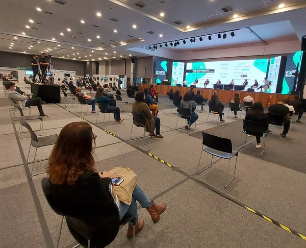 Authorities Discuss Resumption Events Santos Convention Center July Santos Sao — Stock Photo, Image