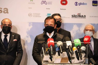 Sao Paulo Valisi yeniden inşa edilmiş Portekizce müzesini sunar. 29 Temmuz 2021, Sao Paulo, Brezilya: Sao Paulo valisi Joao Doria, Sao Paulo 'da düzenlediği basın toplantısında Portekiz Dili Müzesi' nin yeniden inşasını gerçekleştirdi.