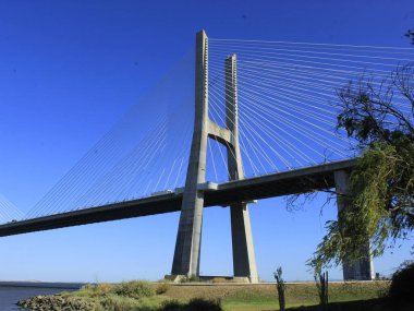 July 30, 2021, Lisbon, Portugal: View of Vasco da Gama Bridge, which connects the districts of Lisbon and Setubal, on Friday (30). 
