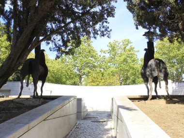 Twelve knights army occupies Auditorium Garden, in Lisbon. July 31, 2021, Lisbon, Portugal: An army of twelve knights occupies Auditorium Garden, next to Culturgest, inaugurated in 1995 and ceded to the city as a public space for culture 