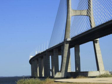 July 30, 2021, Lisbon, Portugal: View of Vasco da Gama Bridge, which connects the districts of Lisbon and Setubal, on Friday (30). 