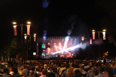 Rose Night celebration in Rimini-Italy. July 31, 2021, Rimini, Italy: Attractions during the penultimate day of Noite Rosa festivities, which takes place in the city of Rimini, in northern Italy, on Saturday (31).