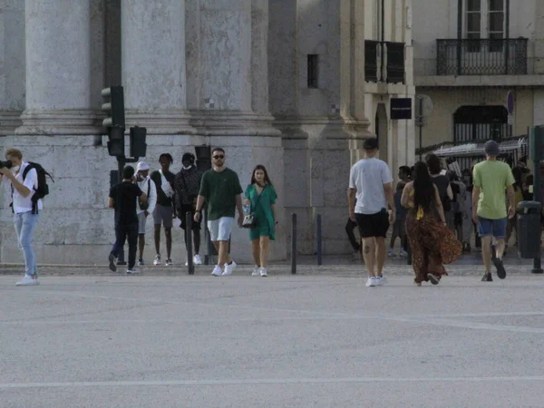 Agosto 2021 Lisboa Portugal Movimento Praça Comércio Uma Das Mais — Fotografia de Stock