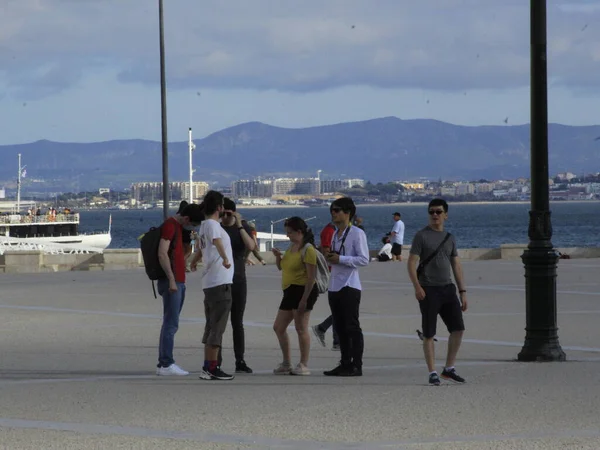 Августа 2021 Года Лисбон Португалия Движение Комерческой Площади Одной Самых — стоковое фото