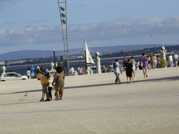 Agosto 2021 Lisboa Portugal Movimento Praça Comércio Uma Das Mais — Fotografia de Stock