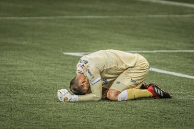  Brezilya Futbol Şampiyonası: Palmeiras ve Fortaleza. 7 Ağustos 2021, Sao Paulo, Brezilya: Fortaleza kalecisi Marcelo Beck, Palmeiras ve Fortaleza arasındaki futbol maçının 15. raundunda geçerli olan zaferini kutladı.