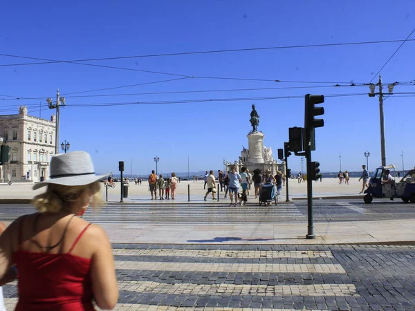 Augusta Street Lizbonie Sierpnia 2021 Lizbona Portugalia Intensywny Ruch Augusta — Zdjęcie stockowe