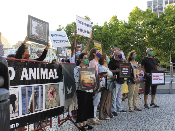 Protesta Lisboa Contra Inicio Temporada Corridas Toros Agosto 2021 Lisboa —  Fotos de Stock