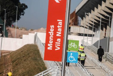 CPTM Mendes-Vila Natal istasyonunun açılışı. 10 Ağustos 2021, Sao Paulo, Brezilya: Sao Paulo Valisi, Joao Doria, başkent belediye başkanı, Ricardo Nunes ve sekreter Mendes-Vila Natal istasyonunun açılış töreni sırasında 