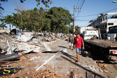Rio de Janeiro 'daki Gardenya Azul' da düzensiz yapılarda yıkım operasyonu. 10 Ağustos 2021, Rio de Janeiro, Brezilya: Rio de Janeiro Belediye Binası, Korunma Belediye Sekreterleri - SECONSERVA