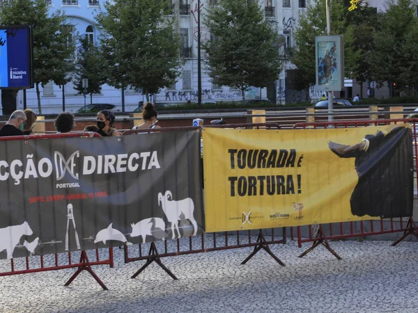 Protesta Lisbona Contro Inizio Della Stagione Delle Corrida Agosto 2021 — Foto Stock