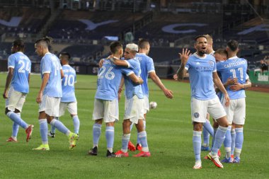 2021 Lig Kupası Çeyrek Finali: NYCFC Pumas 'a karşı. 11 Ağustos 2021, Bronx New York, ABD: NYCFC ve Pumas UNAM arasındaki futbol maçı New York 'taki Yankee Stadyumu' nda oynanan 2021 Lig Kupası çeyrek finalleri için geçerlidir., 
