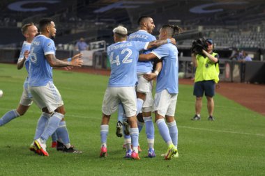 2021 Lig Kupası Çeyrek Finali: NYCFC Pumas 'a karşı. 11 Ağustos 2021, Bronx New York, ABD: NYCFC ve Pumas UNAM arasındaki futbol maçı New York 'taki Yankee Stadyumu' nda oynanan 2021 Lig Kupası çeyrek finalleri için geçerlidir., 
