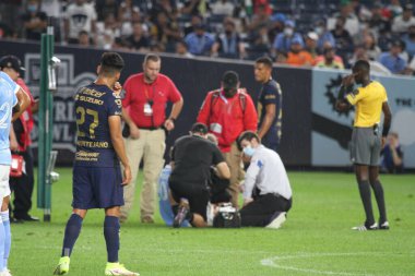 2021 Lig Kupası Çeyrek Finali: NYCFC Pumas 'a karşı. 11 Ağustos 2021, Bronx New York, ABD: NYCFC ve Pumas UNAM arasındaki futbol maçı New York 'taki Yankee Stadyumu' nda oynanan 2021 Lig Kupası çeyrek finalleri için geçerlidir., 