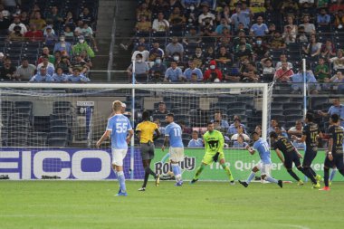 2021 Lig Kupası Çeyrek Finali: NYCFC Pumas 'a karşı. 11 Ağustos 2021, Bronx New York, ABD: NYCFC ve Pumas UNAM arasındaki futbol maçı New York 'taki Yankee Stadyumu' nda oynanan 2021 Lig Kupası çeyrek finalleri için geçerlidir., 