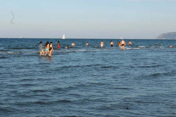 Talya Yaz Plajları Ferragosto Ağustos 2021 Riccione Talya Ağustos Ortasından — Stok fotoğraf