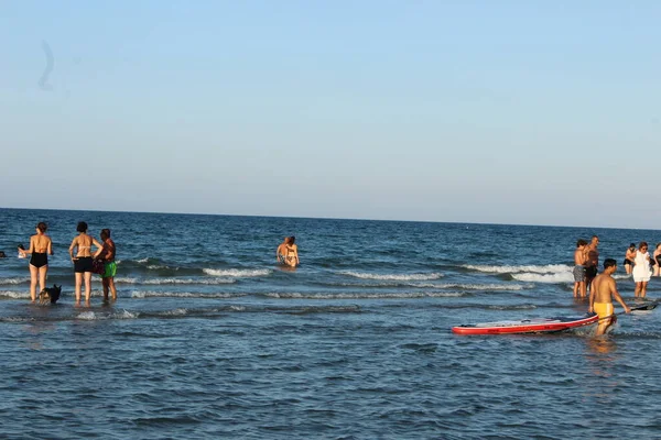 Spiagge Estive Ferragosto Italia Agosto 2021 Riccione Italia Nella Settimana — Foto Stock