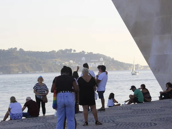Août 2021 Lisbonne Portugal Mouvement Des Personnes Monument Aux Découvertes — Photo