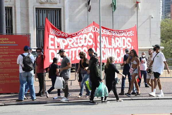 Pracownicy Protestują Przeciwko Pec Przed Ratuszem Sao Paulo Sierpnia 2021 — Zdjęcie stockowe