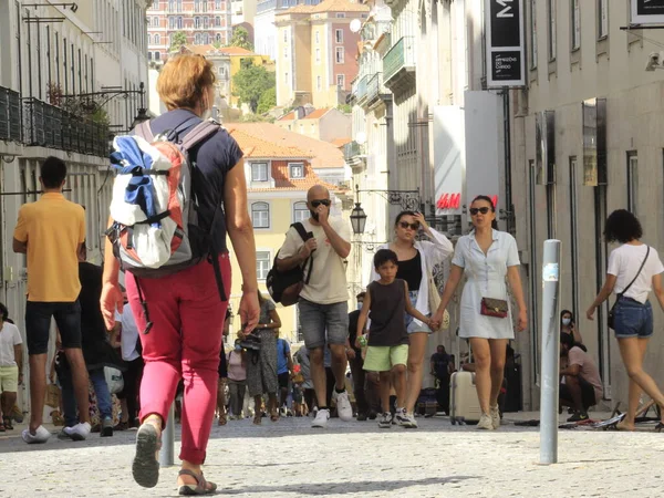 August 2021 Lisbon Portugal Intense Pedestrian Movement Center Lisbon Capital — Stock Photo, Image
