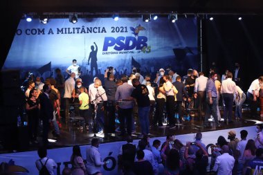 18 Ağustos 2021, Sao Paulo, Brezilya: Sao Paulo PSDB rehberinin, Sao Paulo 'da bulunan Francisco Matarazzo Bulvarı' ndaki Ses etkinlikleri binasında 18 Ağustos Çarşamba günü toplanması). 