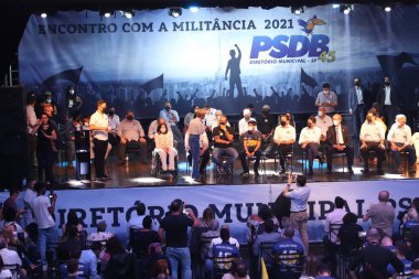 18 Ağustos 2021, Sao Paulo, Brezilya: Sao Paulo PSDB rehberinin, Sao Paulo 'da bulunan Francisco Matarazzo Bulvarı' ndaki Ses etkinlikleri binasında 18 Ağustos Çarşamba günü toplanması). 