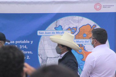 Peru Başkanı Pedro Castillo, ülke nüfusuna içme suyu ve sıhhi tesisat getirmek için megaproje başlattı. 20 Ağustos 2021, Lima, Peru: Peru Başkanı Pedro Castillo