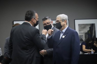 Sao Paulo 'da Rodrigo Maia' nın yemin töreni. 20 Ağustos 2021, Sao Paulo, Brezilya: Sao Paulo Valisi Joao Doria, Sao Paulo Valisi ile birlikte Rodrigo Maia 'da Proje ve Stratejik Eylem Bakanı olarak yemin etti.