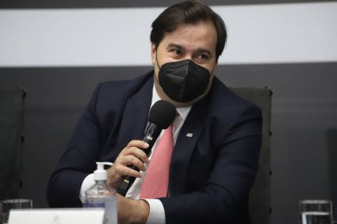 Sao Paulo 'da Rodrigo Maia' nın yemin töreni. 20 Ağustos 2021, Sao Paulo, Brezilya: Sao Paulo Valisi Joao Doria, Sao Paulo Valisi ile birlikte Rodrigo Maia 'da Proje ve Stratejik Eylem Bakanı olarak yemin etti.