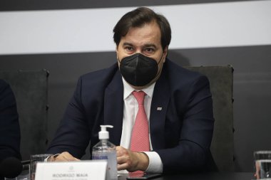 Sao Paulo 'da Rodrigo Maia' nın yemin töreni. 20 Ağustos 2021, Sao Paulo, Brezilya: Sao Paulo Valisi Joao Doria, Sao Paulo Valisi ile birlikte Rodrigo Maia 'da Proje ve Stratejik Eylem Bakanı olarak yemin etti.