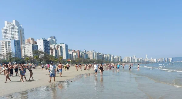 Meteo Santos Folla Bagnanti Spiaggia Nuda Agosto 2021 Santos San — Foto Stock