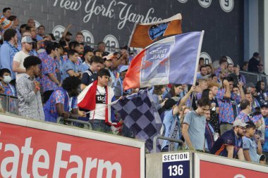 NYCFC ve New England arasında Amerikan Futbolu. 28 Ağustos 2021, Bronx, New York, ABD: NYCFC 'den Valentin Castellanos, Yankee Stadyumu' ndaki Major League Soccer (MLS) maçında NYCFC ve New England arasındaki ilk golünü kutladı.
