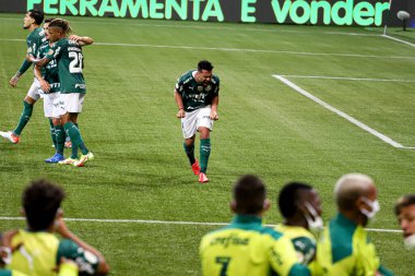 Brezilya Futbol Şampiyonası: Palmeiras ve Athletico-PR. 28 Ağustos 2021, Sao Paulo, Brezilya: Palmeiras takımından Luan 'ın attığı gol golünün kutlanması, Palmeiras ve Athletico-PR arasında oynanan futbol maçı, Brezilya' nın 18. turu için geçerlidir. 