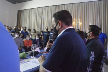 Sao Paulo Valisi Joao Doria, Natal 'daki parti liderleriyle bir toplantıya katılıyor. 27 Ağustos 2021, Natal, Rio Grande do Norte, Brezilya: Sao Paulo Valisi Joao Doria, PSDB liderleriyle bir toplantıya katıldı